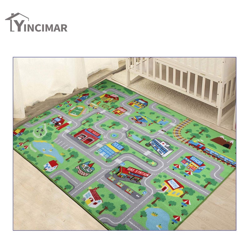 Yincimar Kids Carpet Playmat Rug, 5' x 6'6" Extra Large City Life Educational Car Rug for Baby Toddler Boy Bedroom Playroom - Image 5